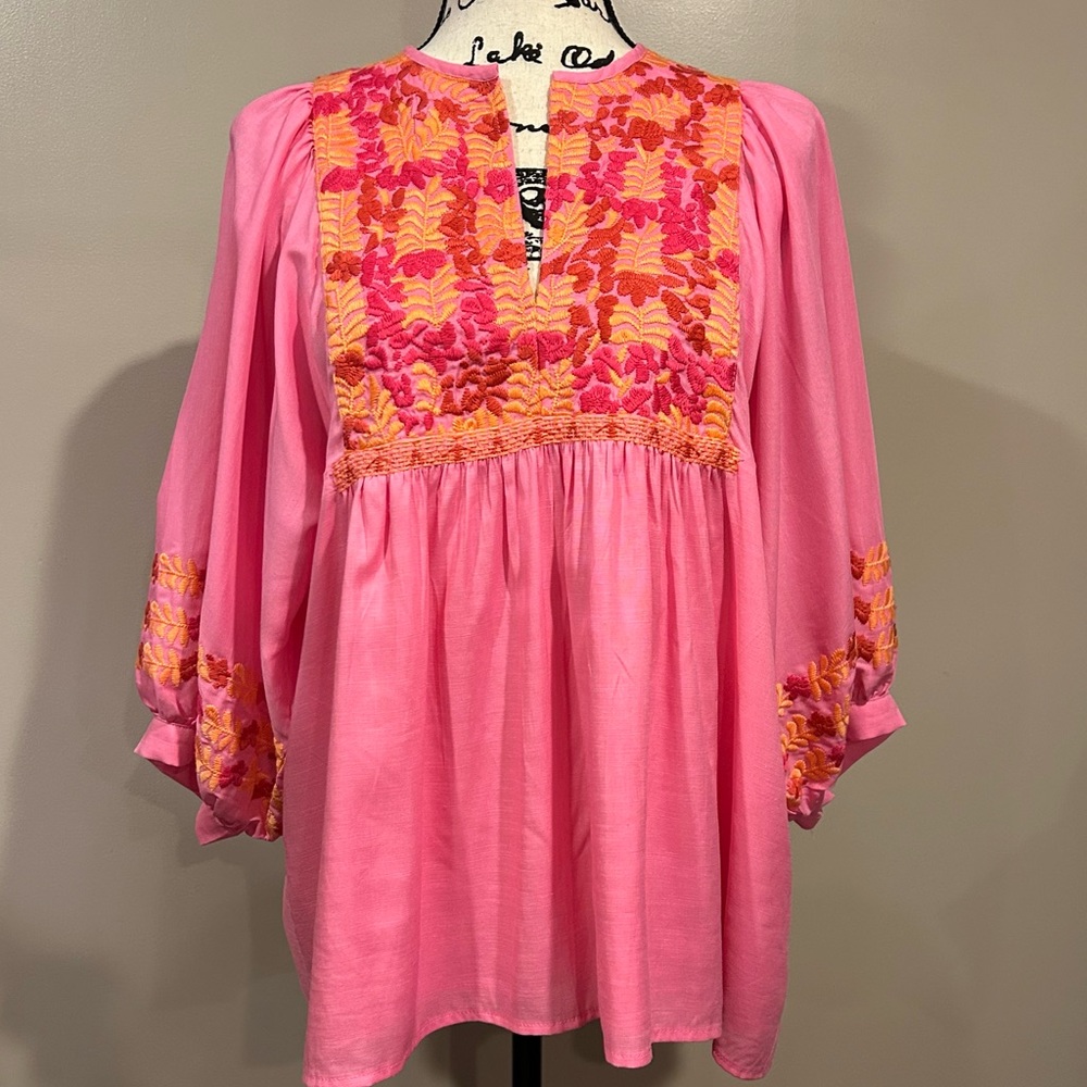 J.Marie Carlie V-neck Embroidered Top